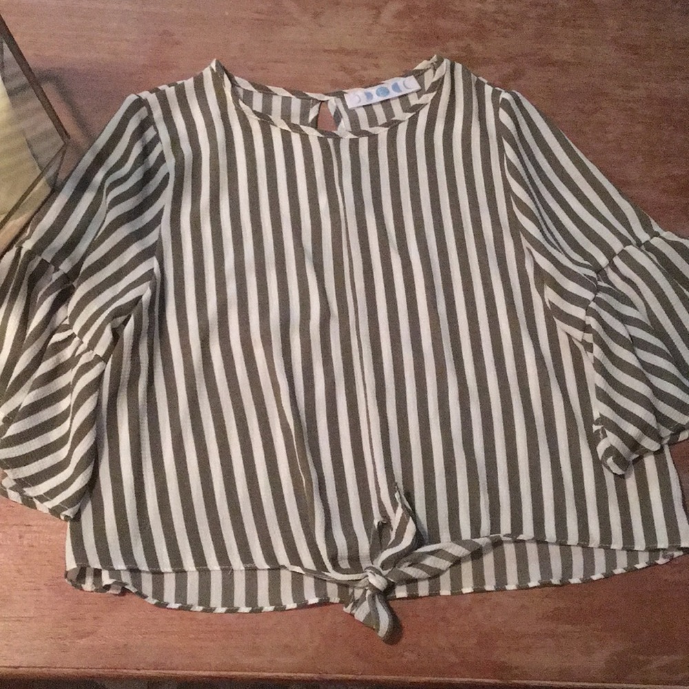Green and white striped top